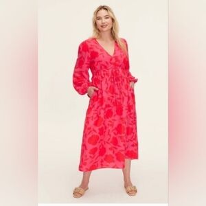 kate spade Pink and Red Floral Long-Sleeve Midi Dress